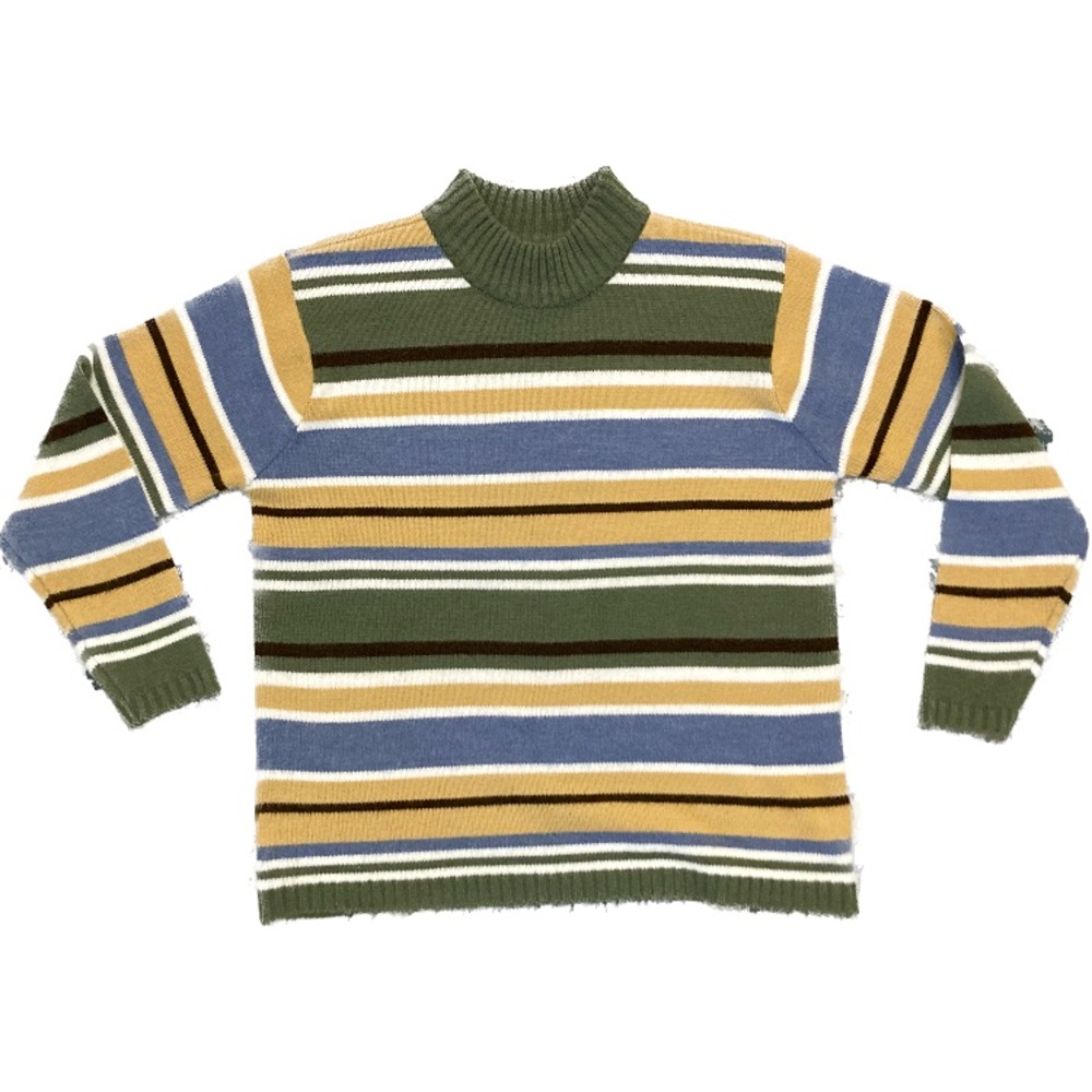 C01 Classic Elements Petite Knit Sweater Turtleneck Striped Knit Chic VTG Large